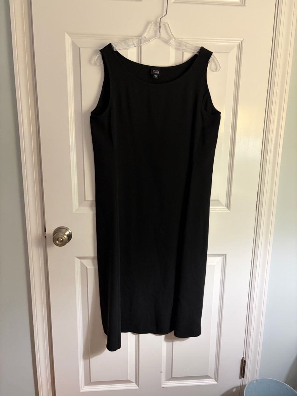 Eileen Fisher Black Sleeveless Midi Shift Dress - Streamlined Silhouette